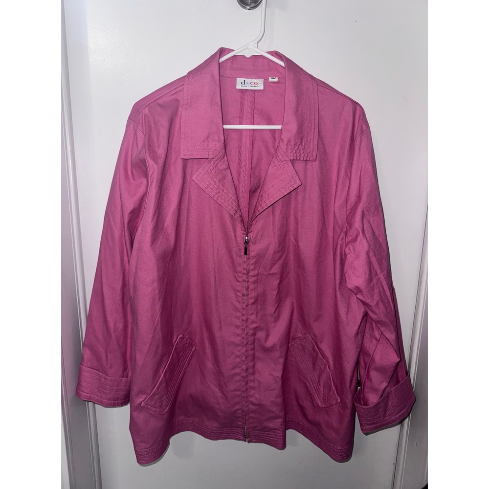 Denim & Co Pink Zip Front Canvas Jacket Plus Size 2X Long Sleeve Notch Collar